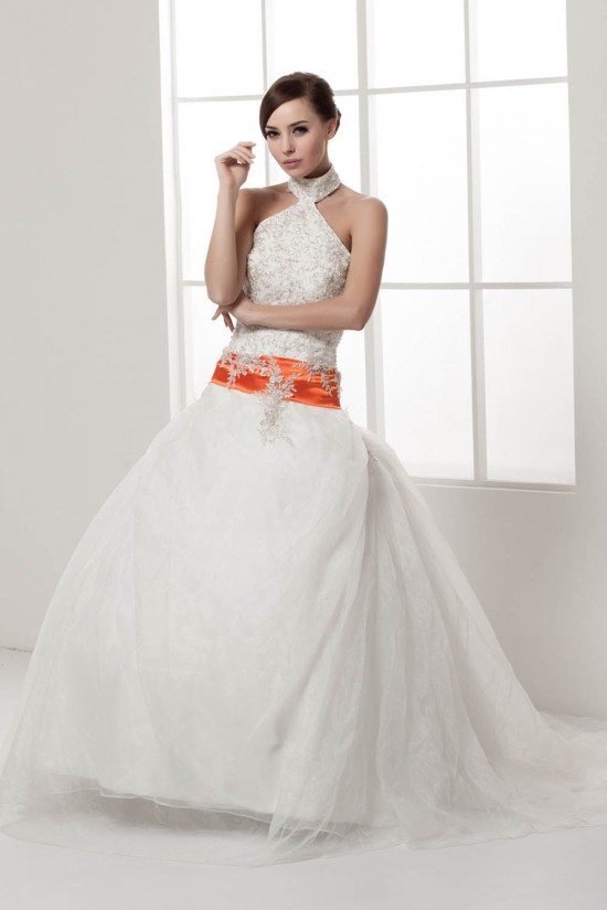 Satin Elastic Woven Satin Sleeveless High-Neck Wedding Dresses 2030834 Satin Elastic Woven Satin Sleeveless High-Neck Wedding Dresses 2030834