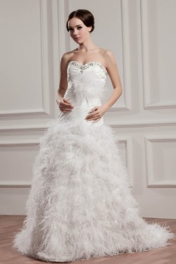 Satin Fine Netting A-Line Sleeveless Sweetheart Wedding Dresses 2030835