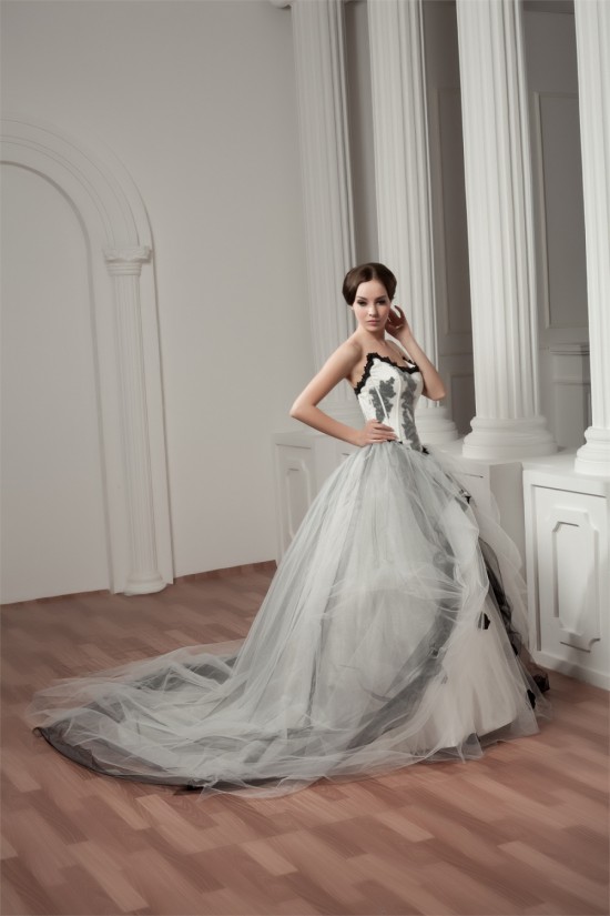 Satin Fine Netting A-Line Strapless Sleeveless Wedding Dresses 2030836 Satin Fine Netting A-Line Strapless Sleeveless Wedding Dresses 2030836