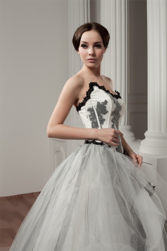 Satin Fine Netting A-Line Strapless Sleeveless Wedding Dresses 2030836 Satin Fine Netting A-Line Strapless Sleeveless Wedding Dresses 2030836