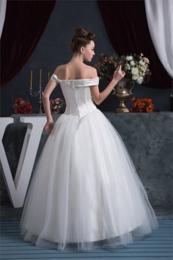 Ball Gown Satin Fine Netting Beading Floor-Length Beaded Wedding Dresses 2030837