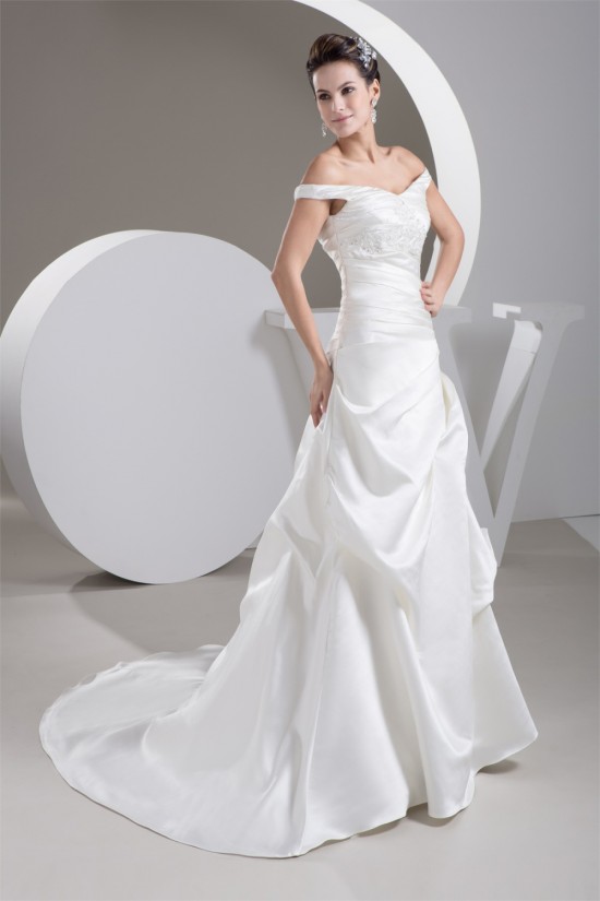 A-Line Satin Fine Netting Off-the-Shoulder New Arrival Wedding Dresses 2030839 A-Line Satin Fine Netting Off-the-Shoulder New Arrival Wedding Dresses 2030839