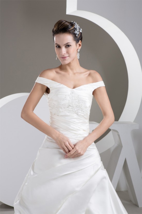 A-Line Satin Fine Netting Off-the-Shoulder New Arrival Wedding Dresses 2030839 A-Line Satin Fine Netting Off-the-Shoulder New Arrival Wedding Dresses 2030839
