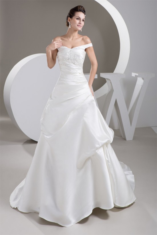 A-Line Satin Fine Netting Off-the-Shoulder New Arrival Wedding Dresses 2030839 A-Line Satin Fine Netting Off-the-Shoulder New Arrival Wedding Dresses 2030839