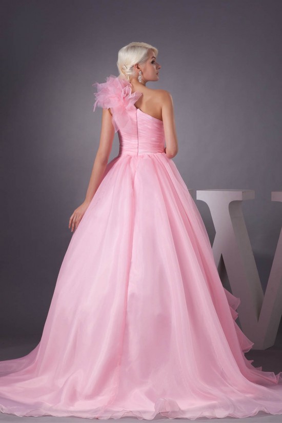 Satin Fine Netting One-Shoulder A-Line Sleeveless Pink Wedding Dresses 2030840 Satin Fine Netting One-Shoulder A-Line Sleeveless Pink Wedding Dresses 2030840