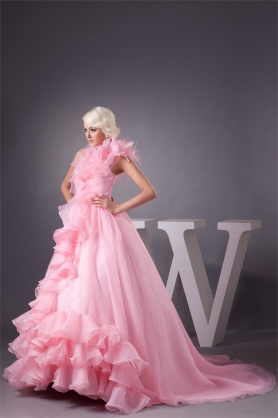 Satin Fine Netting One-Shoulder A-Line Sleeveless Pink Wedding Dresses 2030840 Satin Fine Netting One-Shoulder A-Line Sleeveless Pink Wedding Dresses 2030840