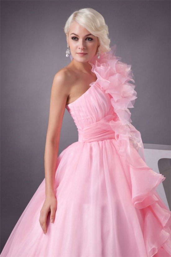 Satin Fine Netting One-Shoulder A-Line Sleeveless Pink Wedding Dresses 2030840 Satin Fine Netting One-Shoulder A-Line Sleeveless Pink Wedding Dresses 2030840