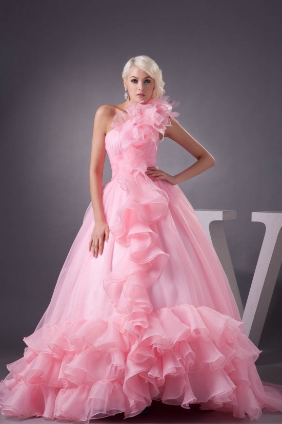 Satin Fine Netting One-Shoulder A-Line Sleeveless Pink Wedding Dresses 2030840 Satin Fine Netting One-Shoulder A-Line Sleeveless Pink Wedding Dresses 2030840