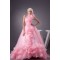 Satin Fine Netting One-Shoulder A-Line Sleeveless Pink Wedding Dresses 2030840