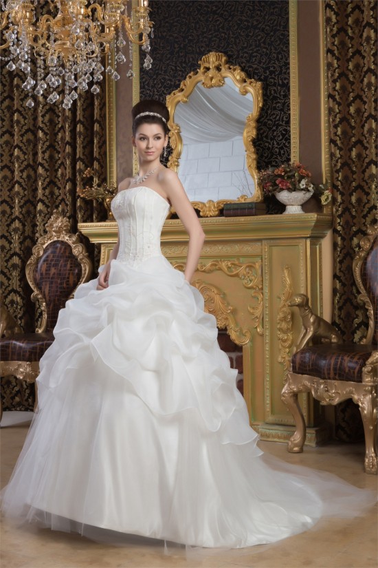Satin Fine Netting Strapless Ball Gown Sleeveless Wedding Dresses 2030842