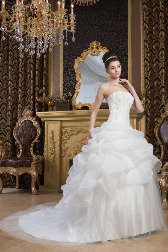 Satin Fine Netting Strapless Ball Gown Sleeveless Wedding Dresses 2030842