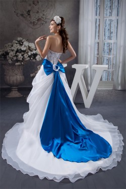 Satin Fine Netting Sweetheart A-Line Sleeveless Lace Wedding Dresses with Color 2030846