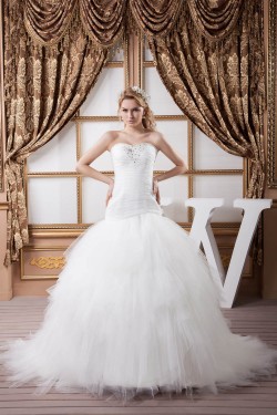 Satin Fine Netting Sweetheart Ball Gown Beaded Wedding Dresses 2030847