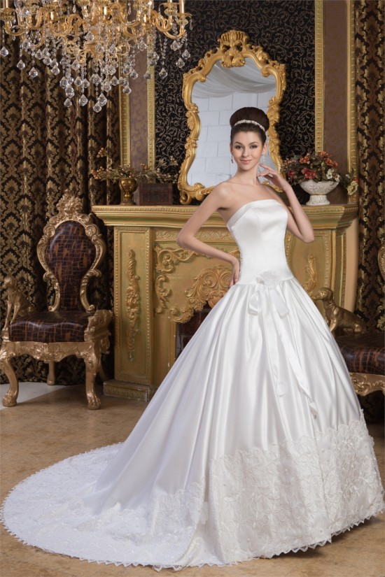 Satin Lace A-Line Strapless Sleeveless Most Beautiful Wedding Dresses 2030849 Satin Lace A-Line Strapless Sleeveless Most Beautiful Wedding Dresses 2030849