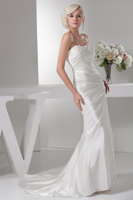 Sheath/Column Satin Lace Fine Netting Soft Wedding Dresses 2030850 Sheath/Column Satin Lace Fine Netting Soft Wedding Dresses 2030850