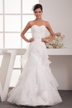 Satin Lace Organza Sweetheart Sleeveless Wedding Dresses 2030851