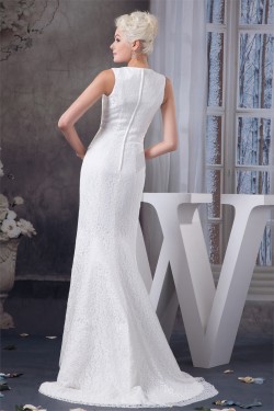 Satin Lace Portrait Mermaid/Trumpet Sleeveless Wedding Dresses 2030852