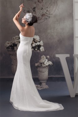 Satin Lace Strapless Mermaid/Trumpet Sleeveless Wedding Dresses 2030854
