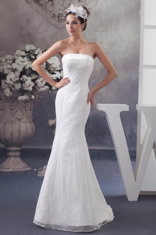 Satin Lace Strapless Mermaid/Trumpet Sleeveless Wedding Dresses 2030854