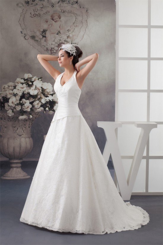 Satin Lace Taffeta Halter Sleeveless A-Line Best Wedding Dresses 2030855 Satin Lace Taffeta Halter Sleeveless A-Line Best Wedding Dresses 2030855