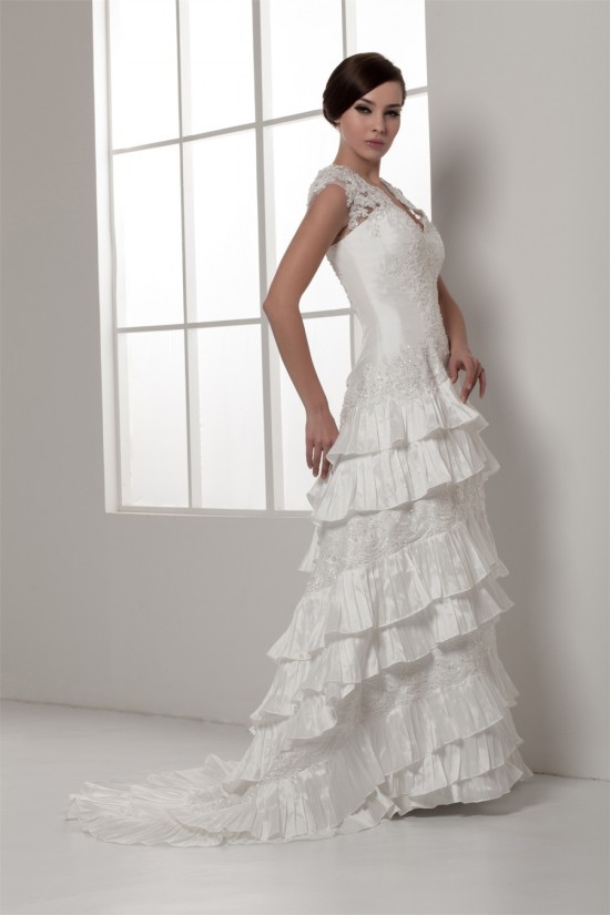 Satin Lace Taffeta Sleeveless A-Line V-Neck New Arrival Wedding Dresses 2030856 Satin Lace Taffeta Sleeveless A-Line V-Neck New Arrival Wedding Dresses 2030856
