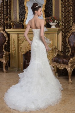 Satin Mermaid/Trumpet Sleeveless Strapless Beaded Lace Wedding Dresses 2030858