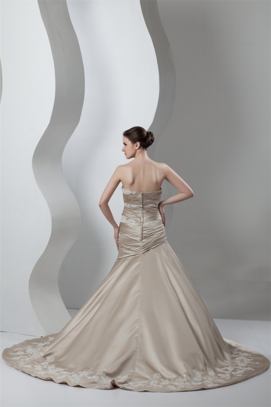 A-Line Satin Sleeveless Strapless Lace Wedding Dresses 2030859 A-Line Satin Sleeveless Strapless Lace Wedding Dresses 2030859