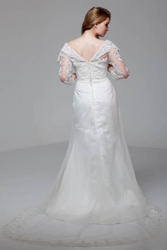 Satin Organza 3/4 Length Sleeve Sweetheart Embellished Wedding Dresses 2030860