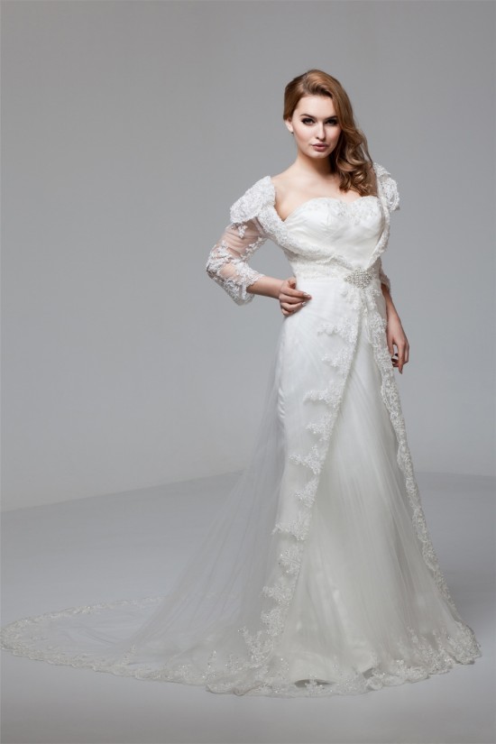 Satin Organza 3/4 Length Sleeve Sweetheart Embellished Wedding Dresses 2030860 Satin Organza 3/4 Length Sleeve Sweetheart Embellished Wedding Dresses 2030860