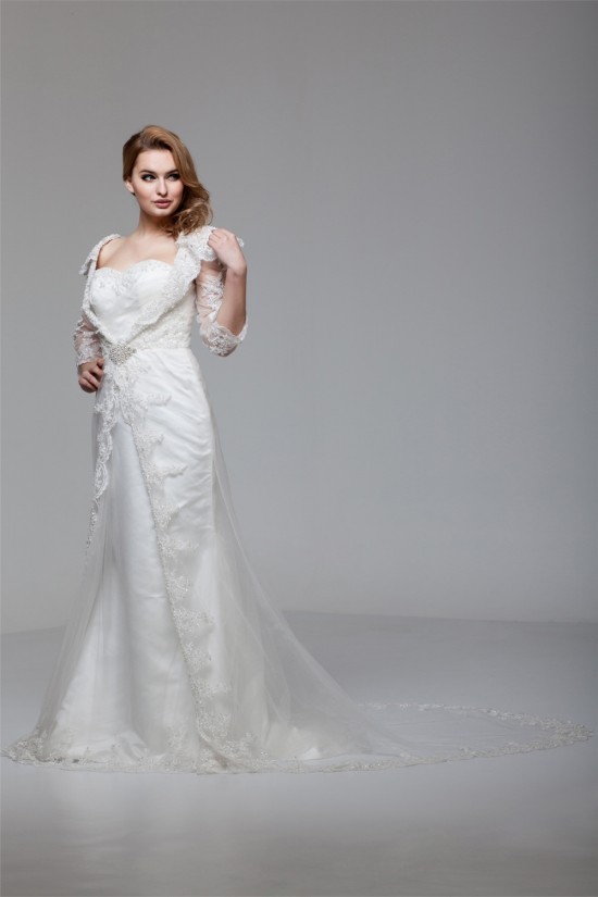 Satin Organza 3/4 Length Sleeve Sweetheart Embellished Wedding Dresses 2030860