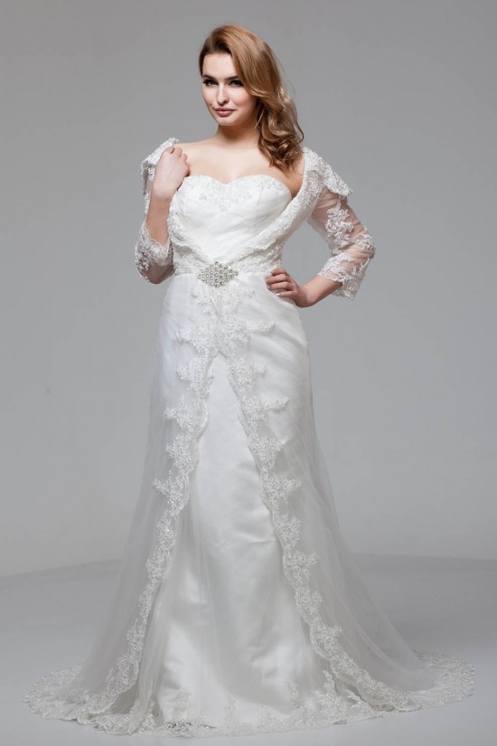 Satin Organza 3/4 Length Sleeve Sweetheart Embellished Wedding Dresses 2030860 Satin Organza 3/4 Length Sleeve Sweetheart Embellished Wedding Dresses 2030860