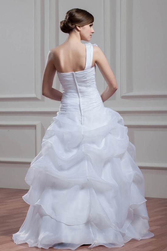 Satin Organza Ball Gown Sleeveless One-Shoulder Wedding Dresses 2030861