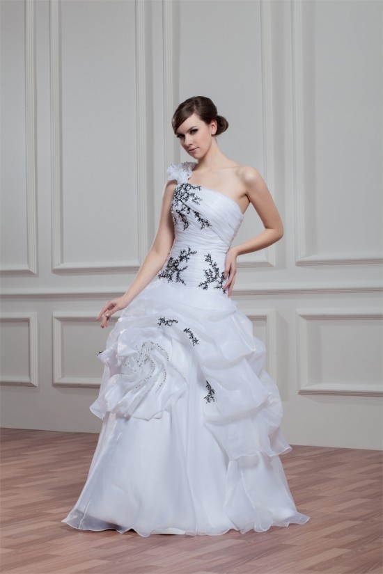 Satin Organza Ball Gown Sleeveless One-Shoulder Wedding Dresses 2030861 Satin Organza Ball Gown Sleeveless One-Shoulder Wedding Dresses 2030861