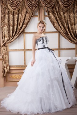 Satin Organza Ball Gown Strapless Sleeveless Beaded Lace Wedding Dresses 2030862