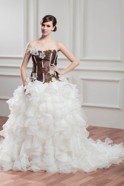 Satin Organza Ball Gown Sweetheart Sleeveless Embellished Wedding Dresses 2030863