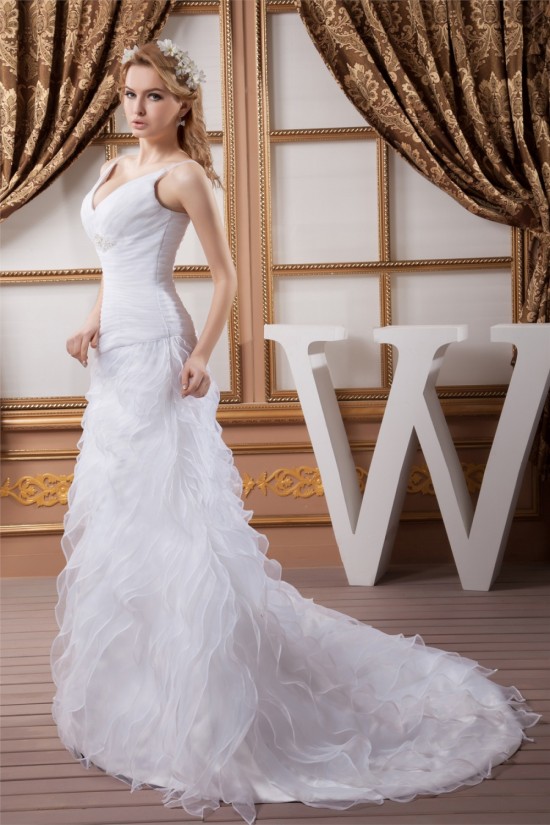 A-Line Satin Organza Sleeveless Wedding Dresses 2030864