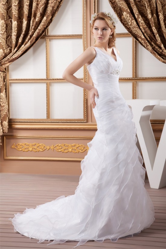 A-Line Satin Organza Sleeveless Wedding Dresses 2030864