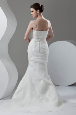 Satin Organza Scoop Sleeveless Mermaid/Trumpet Beaded Wedding Dresses 2030865