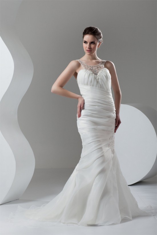 Satin Organza Scoop Sleeveless Mermaid/Trumpet Beaded Wedding Dresses 2030865 Satin Organza Scoop Sleeveless Mermaid/Trumpet Beaded Wedding Dresses 2030865