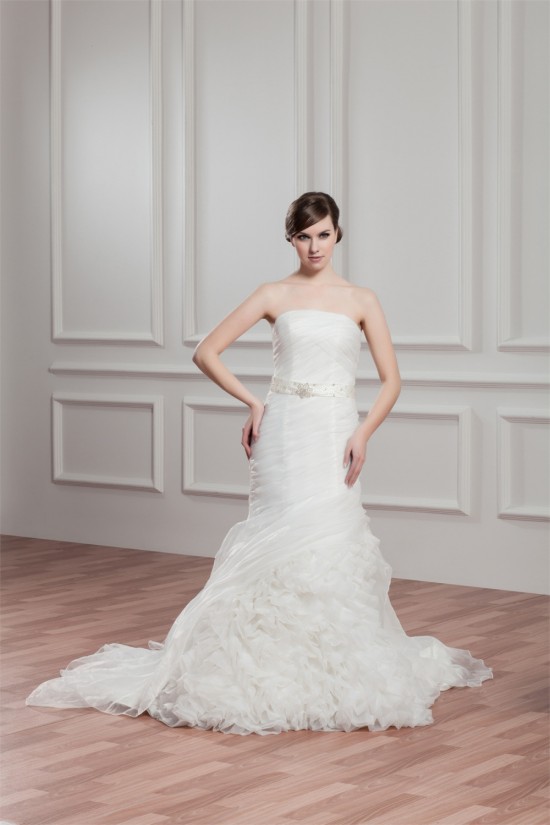 Satin Organza Strapless Mermaid/Trumpet Beaded Wedding Dresses 2030868 Satin Organza Strapless Mermaid/Trumpet Beaded Wedding Dresses 2030868