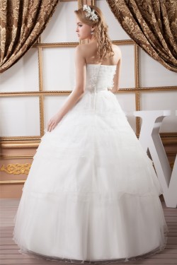 Ball Gown Satin Organza Strapless Sleeveless Princess Floor-Length Wedding Dresses 2030869