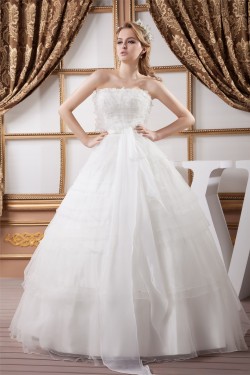 Ball Gown Satin Organza Strapless Sleeveless Princess Floor-Length Wedding Dresses 2030869