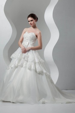 Satin Organza Sweetheart Ball Gown Sleeveless Beaded Lace Wedding Dresses 2030870