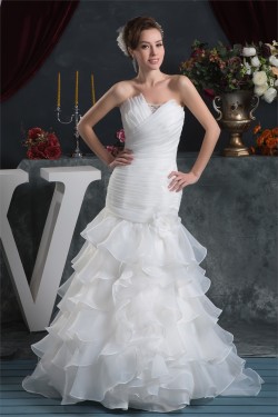 Satin Satin Organza Mermaid/Trumpet Sleeveless Beaded Wedding Dresses 2030871