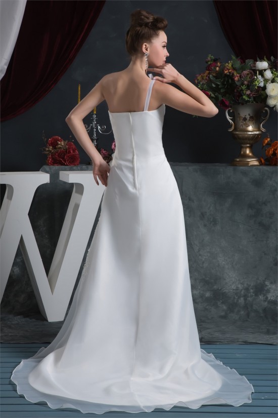 Sheath/Column One-Shoulder Satin Organza Beautiful Beaded Lace Wedding Dresses 2030872 Sheath/Column One-Shoulder Satin Organza Beautiful Beaded Lace Wedding Dresses 2030872