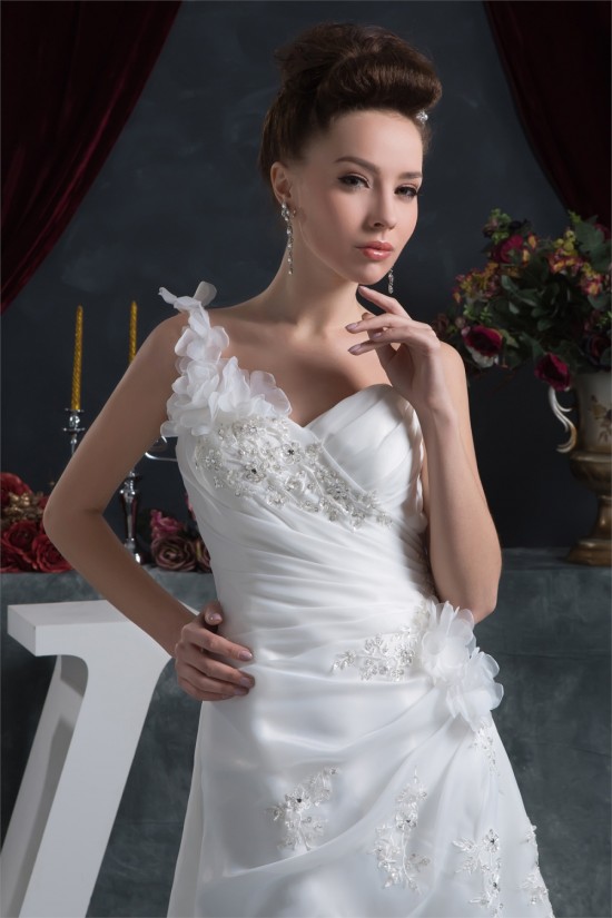 Sheath/Column One-Shoulder Satin Organza Beautiful Beaded Lace Wedding Dresses 2030872 Sheath/Column One-Shoulder Satin Organza Beautiful Beaded Lace Wedding Dresses 2030872