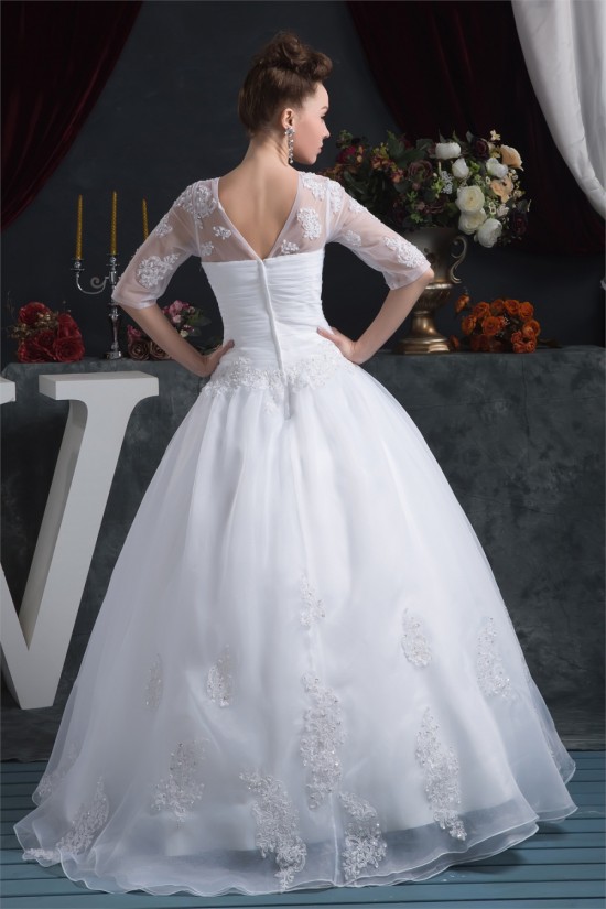 Ball Gown Satin Organza V-Neck Half Elbow Sleeve Floor-Length Wedding Dresses 2030873 Ball Gown Satin Organza V-Neck Half Elbow Sleeve Floor-Length Wedding Dresses 2030873