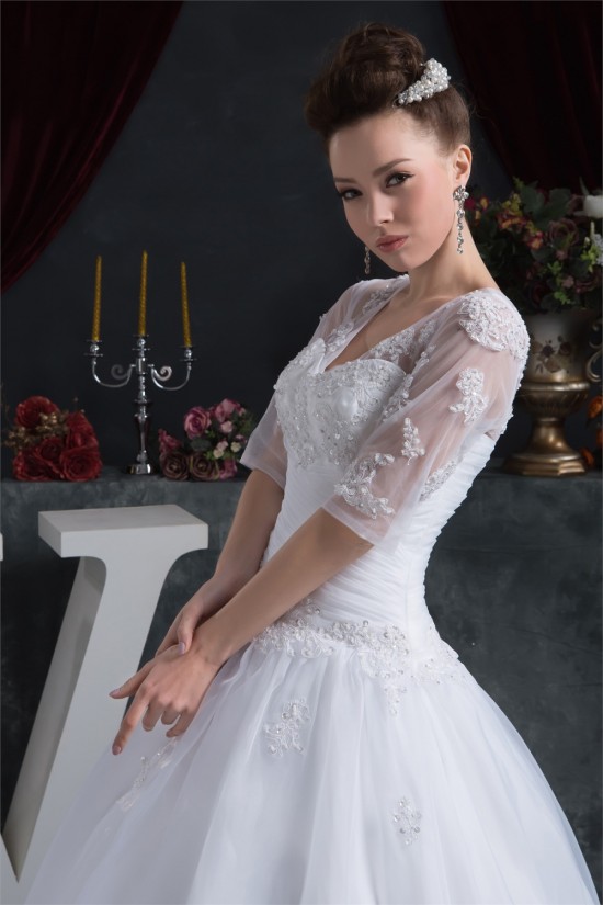 Ball Gown Satin Organza V-Neck Half Elbow Sleeve Floor-Length Wedding Dresses 2030873 Ball Gown Satin Organza V-Neck Half Elbow Sleeve Floor-Length Wedding Dresses 2030873