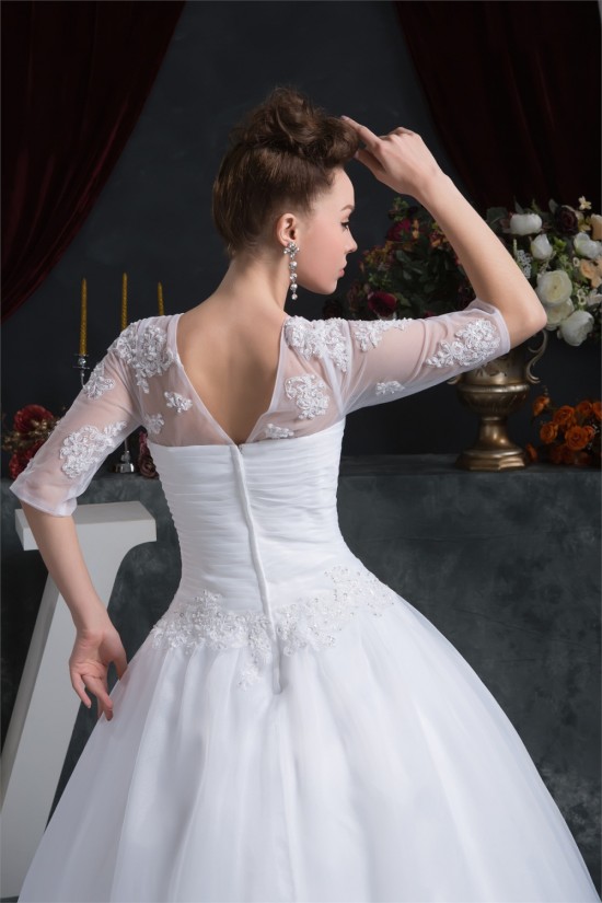 Ball Gown Satin Organza V-Neck Half Elbow Sleeve Floor-Length Wedding Dresses 2030873 Ball Gown Satin Organza V-Neck Half Elbow Sleeve Floor-Length Wedding Dresses 2030873