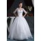 Ball Gown Satin Organza V-Neck Half Elbow Sleeve Floor-Length Wedding Dresses 2030873